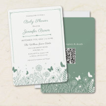 Convite de Chás de Bebê Floral Verde Sage Cottagec