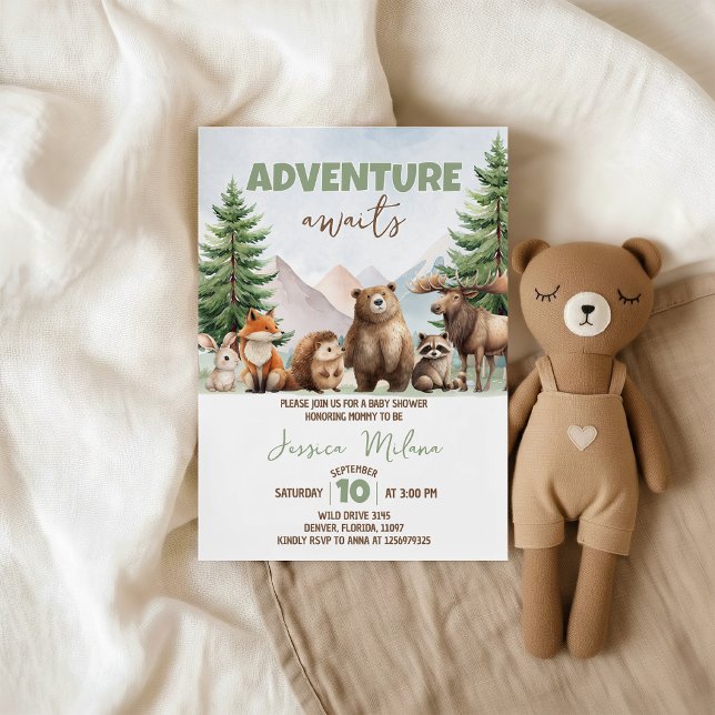 Convite de Chás de Bebê Floresta "Aventura Espera" (Criador carregado)