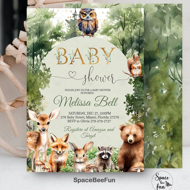 Convite de Chás de Bebê Floresta, Sem Gênero Wo (Woodland animal invites,,Baby Shower Invitation,Bear fox forest,Gender Neutral,Boy Girl baby shower,)