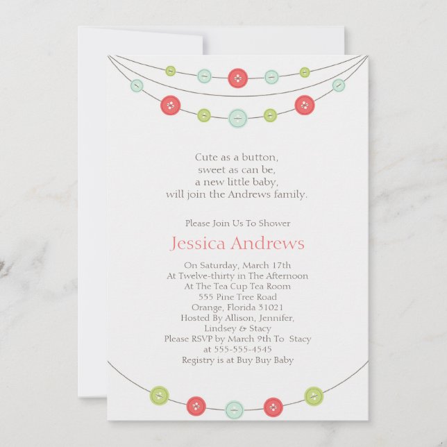 Convite de Chás de Bebê Fofo como um Botão (Frente)