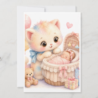 Convite de Chás de Bebê Kitten Aquarela Tumble
