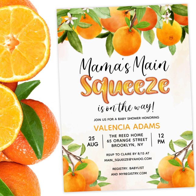 Convite de Chás de Bebê Laranja Esmagamento Princi (Criador carregado)