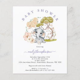 Convite de Chás de Bebê Lilás Elefante Econômico