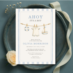 Convite de Chás de Bebê Listras na Corda Ahoy É um