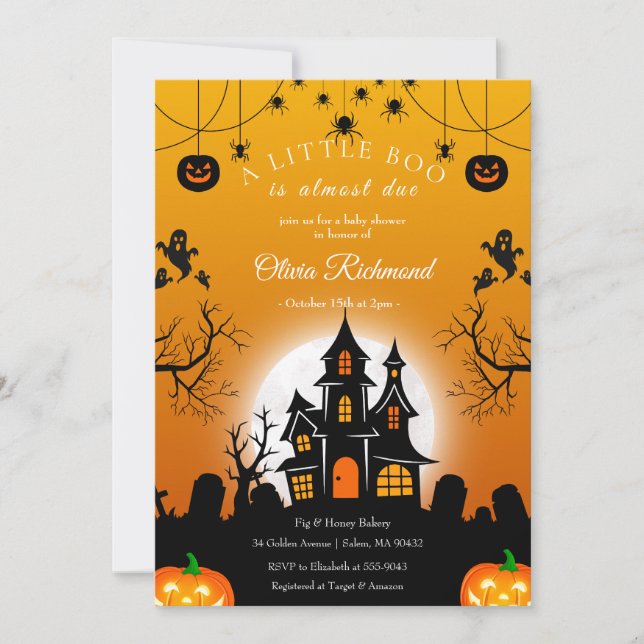 Convite de Chás de Bebê Little Boo Halloween (Frente)