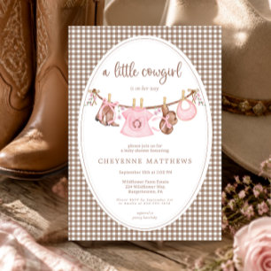 Convite de Chás de Bebê Little Cowgirl Pink Clothe