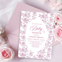 Convite de Chás de Bebê Luxo Rosa Dourado Flores R