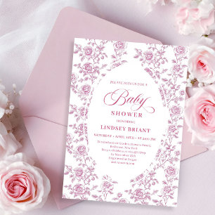 Convite de Chás de Bebê Luxo Rosa Dourado Flores R
