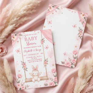 Convite de Chás de Bebê Menina Coelho Boho Rosa