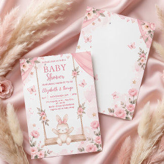 Convite de Chás de Bebê Menina Coelho Boho Rosa