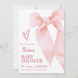 Convite de Chás de Bebê Menina com Laço Rosa Elega