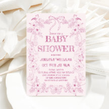 Convite de Chás de Bebê Menina com Toalete Rosa Fl