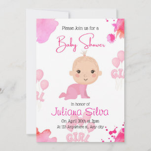 Convite de Chás de Bebê Menina Edição Rosa