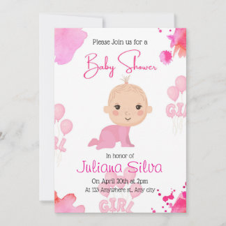 Convite de Chás de Bebê Menina Edição Rosa
