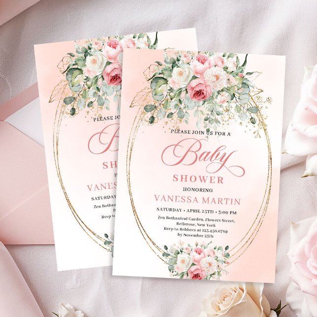 Convite de Chás de Bebê Menina Rosa Dourada Boho (Boho Blush Rose Gold Girl Baby Shower Invitation)