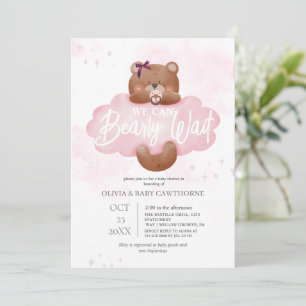 Convite de Chás de Bebê Menina We Can Bearly Wait