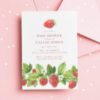 Convite de Chás de Bebê Morango Doce Fruta