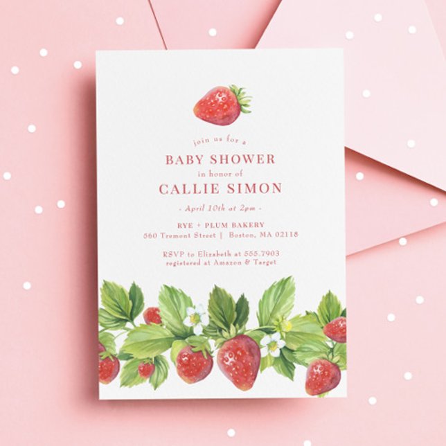 Convite de Chás de Bebê Morango Doce Fruta (Criador carregado)