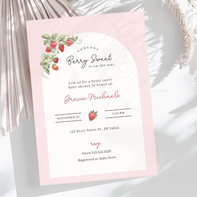 Convite de Chás de Bebê Morangos Aquarela (Watercolor Strawberries Whimsical Baby Shower Invitation)