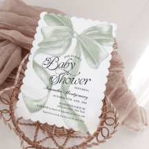 Convite de Chás de Bebê Neutro com Laço Sage Coque