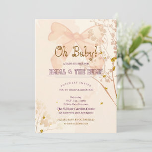Convite de Chás de Bebê Oh Baby Bow Floral