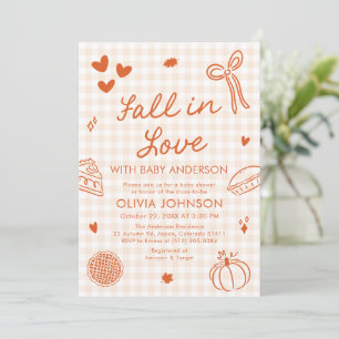 Convite de Chás de Bebê Orange Gingham Desenhado à