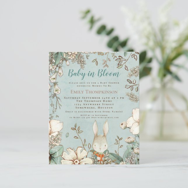 Convite de Chás de Bebê para Bebê Menino Coelhinho (Em pé/Frente)