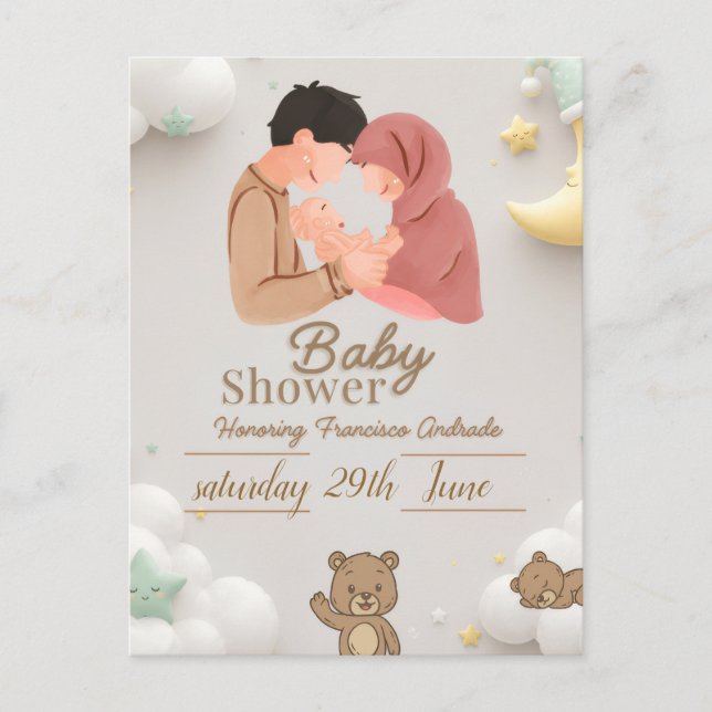 Convite de Chás de Bebê para Casal Fofo com Teddy (Frente)