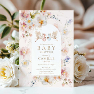 Convite de Chás de Bebê para Gêmeos Wildflower