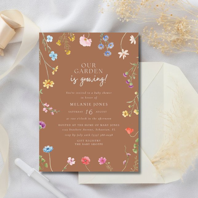 Convite de Chás de Bebê para Menina Flor Silvestre (Wildflower Baby Girl Baby Shower Invitation)