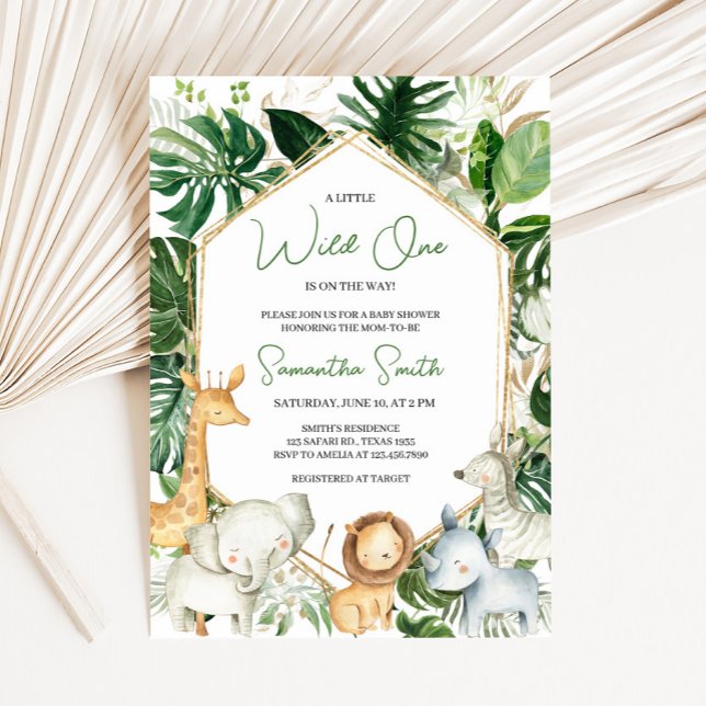 Convite de Chás de Bebê para Um Pequeno Selvagem (Jungle Safari Animals Baby Shower Invitation)