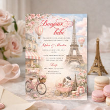 Convite de Chás de Bebê Paris Bonjour Bébé