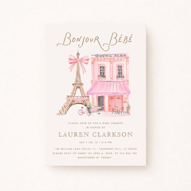 Convite de Chás de Bebê Parisiense Café Bonjour Bé (Criador carregado)