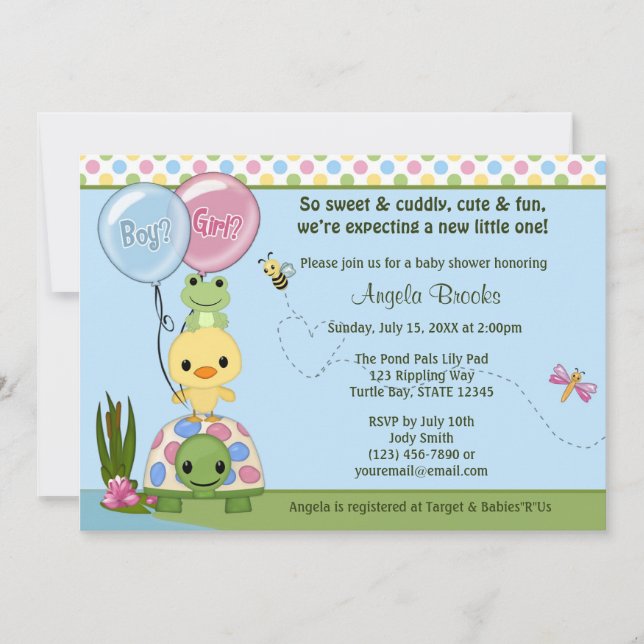 Convite de Chás de Bebê Pato Pals Pond #2 Sapo (Frente)