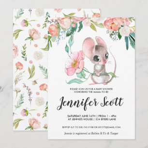 Convite de Chás de Bebê Pequeno Rato Floral