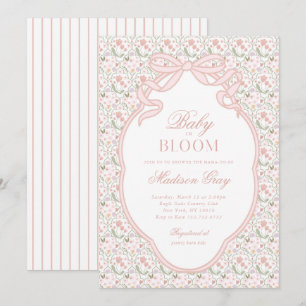 Convite de Chás de Bebê Pink Bow Baby in Bloom