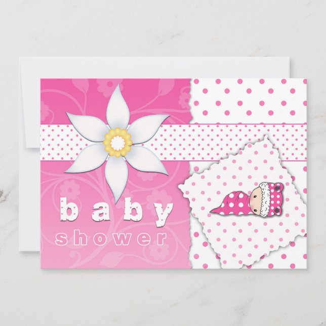 Convite de Chás de Bebê Pontinhos Rosa e Cutezice (Frente)