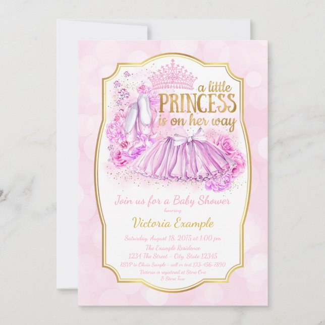 Convite de Chás de Bebê Princesa Bailarina Rosa (Frente)