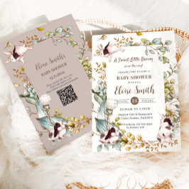 Convite de Chás de Bebê QR Coelhos Botânicos Vinta