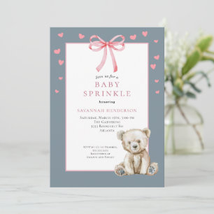 Convite de Chás de Bebê Rosa Azul com Laço Urso Te