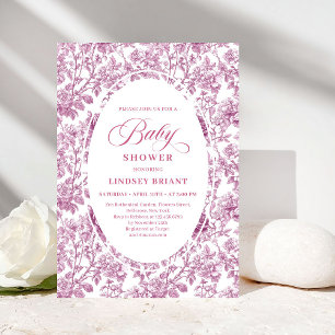 Convite de Chás de Bebê Rosa Dourado Elegante e So