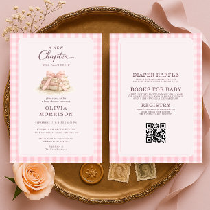 Convite de Chás de Bebê Rosa Xadrez Tudo em Um Nov