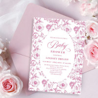 Convite de Chás de Bebê Rosas Toile Francesas Rosa