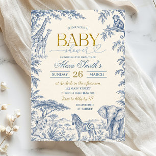 Convite de Chás de Bebê Safari Toile Azul