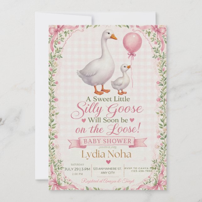 Convite de Chás de Bebê Sweet Little Silly Goose | (Frente)