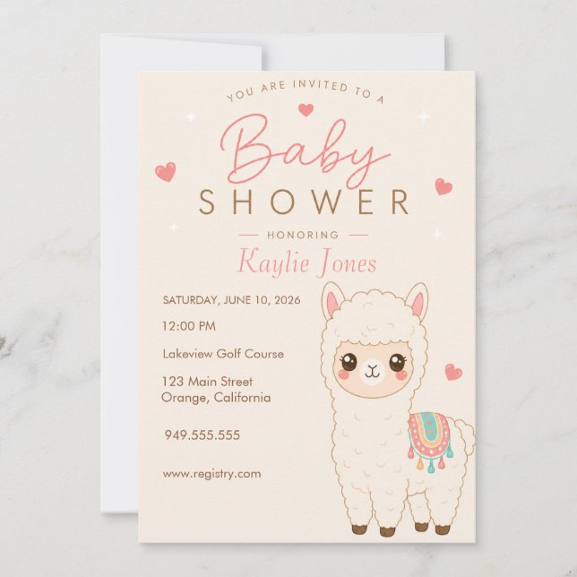 Convite de Chás de Bebê Tema Alpaca (Frente)