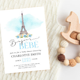 Convite de Chás de Bebê Tema Paris Bonjour Bébé