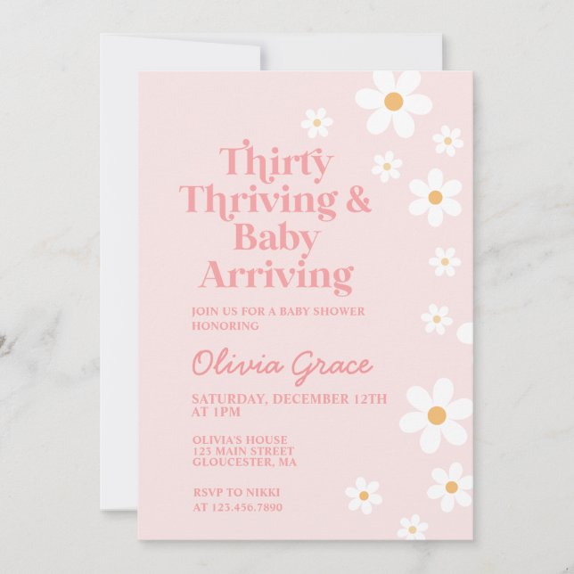 Convite de Chás de Bebê Thirty Thriving Daisy (Frente)