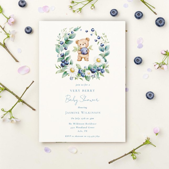 Convite de Chás de Bebê Urso Aquarela Muito Berry (Criador carregado)