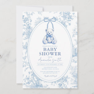 Convite de Chás de Bebê Urso Azul Toile Francesa